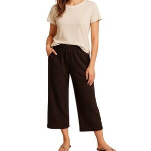 Blair Women's Petite Black Cropped Pants Elastic Waist Pockets Casual Comfort